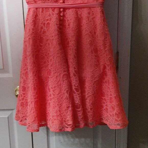 Mori Lee by Madeline Gardier coral lace formal semi dress Sz 14 EUC - Picture 5 of 10
